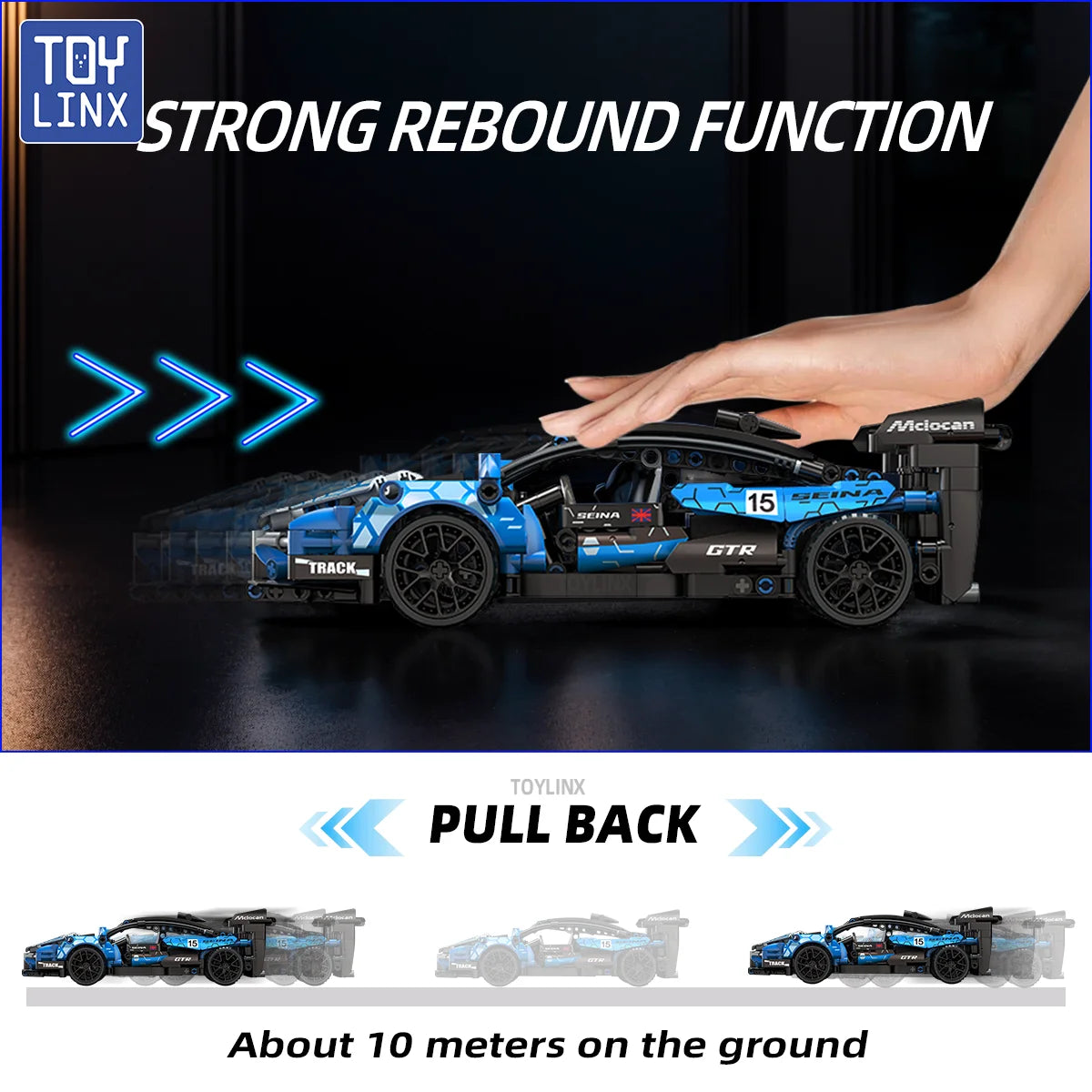 ToylinX 1/18 523 PCS Technical Mechanical Supercar Racing Racing Building Block Assembled Toy Car for Kids Boy Christmas Gifts