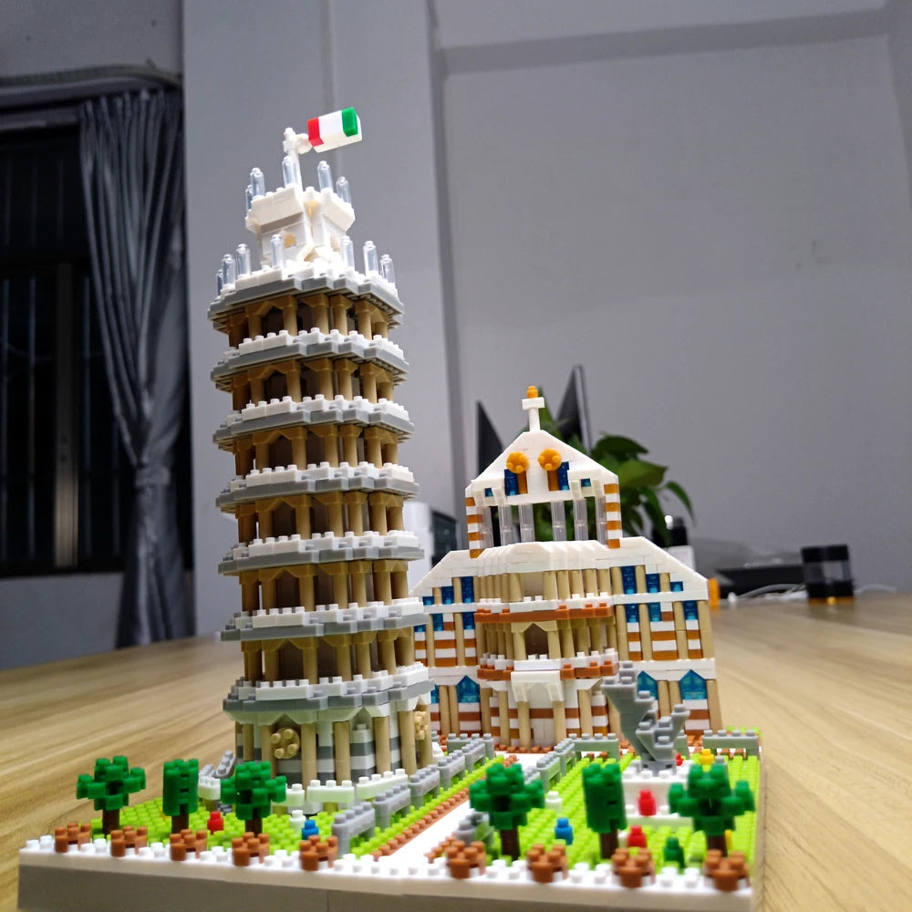 KNEW BUILT The Leaning Tower of Pisa Euro Constrution Micro Mini Building Blocks for Adult Child Toys Set Roma Colosseum Bricks