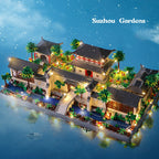 Lezi Architettura Antico Padiglione Tempio Torre Lago Giardino Cancello Luce LED Modello Mini Blocchi Diamante Mattoni Giocattolo da Costruzione senza Scatola