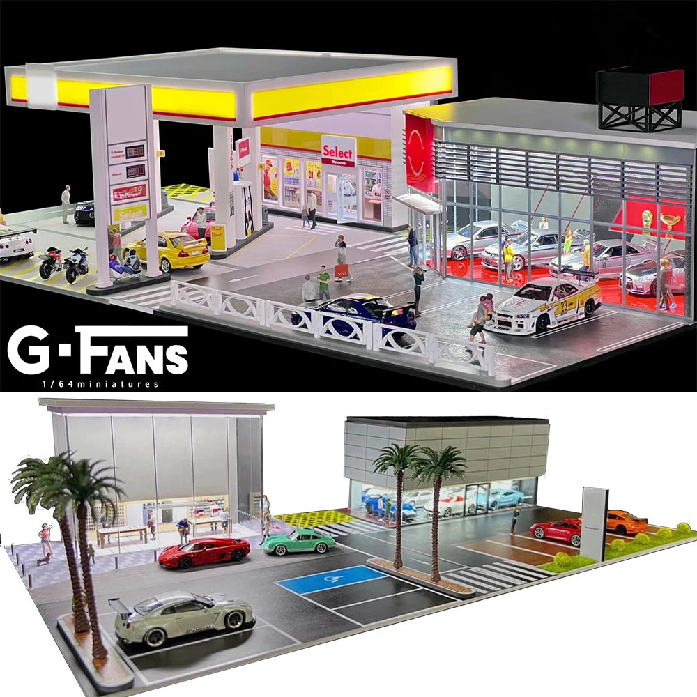 GFans NY Modell 1:64 Skala Diorama Bilgarasje Modell Med LED-lys Parkeringsplasser By DIY Modellsett Samling Display Gaver