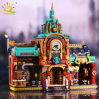 HUIQIBAO 1557pcs City Cyberpunk Style Hotel Architecture Model Building Blocks Street View Set Construction Bricks Toys Gift