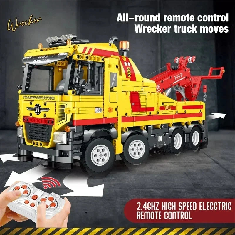 1910PCS Wrecker TECHNICAL RC Car Building Blocks Rescue Truck STEM Engineering Remote Control Car Model Bricks Kids Toys Gifts