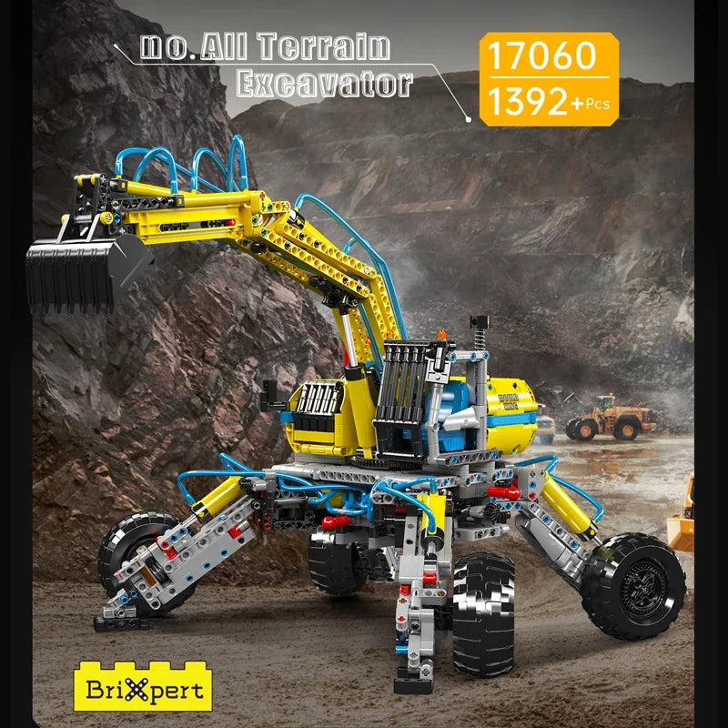 MOULD KING 17060 Technical Pneumatic All-Terrain Excavator Truck Building Block Excavator Car Bricks Toys For Kids Gifts