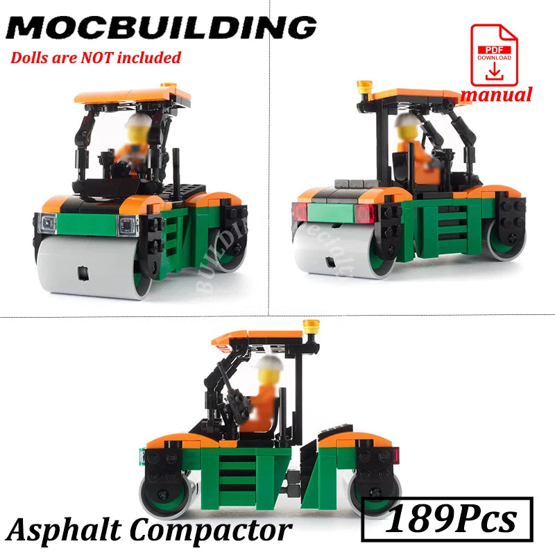 City Road Maintenance Tipper Truck Paver Compactor Heavy Crane MOC Building Block Brick Construction Toy