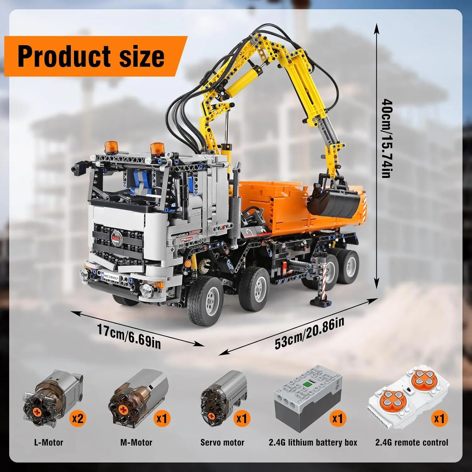 MOULD KING 19007 Technical 2-in-1 Remote Controlled Excavator & Dump Truck Pneumatic Building Blocks Toy Set Birthday Gift
