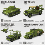 Military World War II tank Anti-tank gun M22 Locust Tank Building Blocks M6 Truck M3A1 Car Model Toys Bricks Toys For Kids Gifts