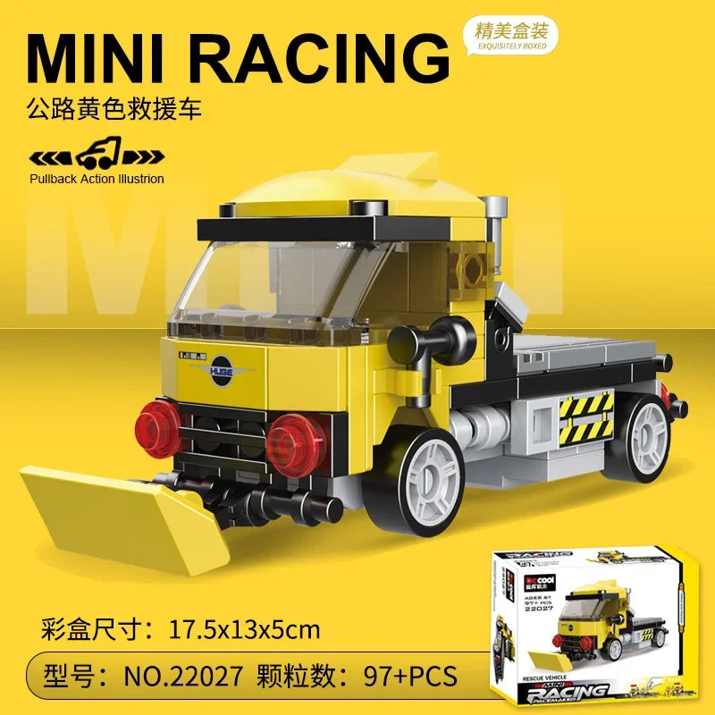 Doe-het-zelf raceauto bus bouwvoertuig ambulance terugtrekmodel bouwstenen speelgoed voor kinderen jongens compatibel met Lego