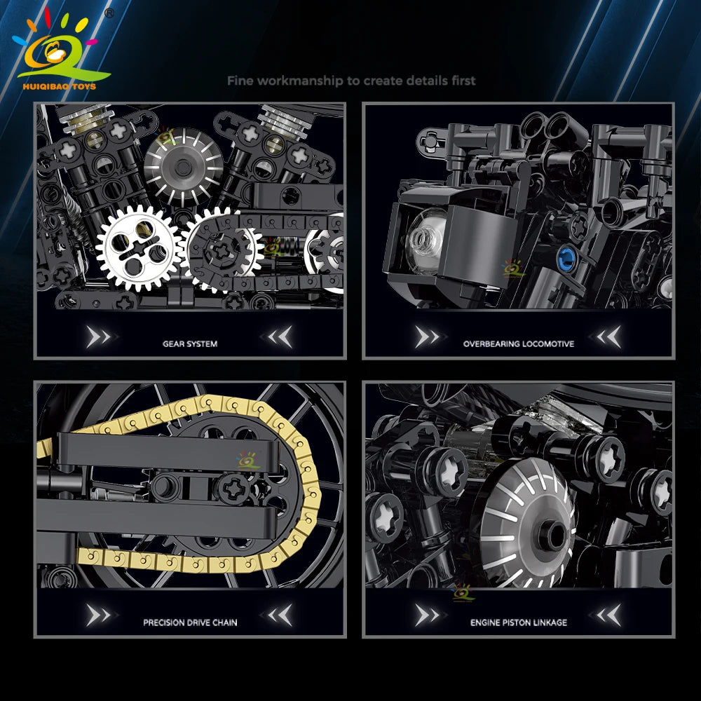 HUIQIBAO 1:8 Classic Motorbike Building Blocks High-tech Model Moto City Racer Bricks Toy for Kid Boy Children Adult MOC Car Set - CADA BRICKS®