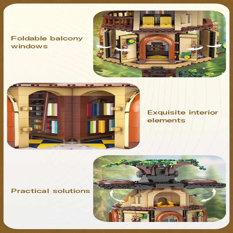 1808 Pezzi Cada Casa sull'Albero della Foresta Biblioteca Architettura Blocchi da Costruzione Città MOC Luce LED Amici Decorazione per la Casa Mattoncini Giocattoli Regalo