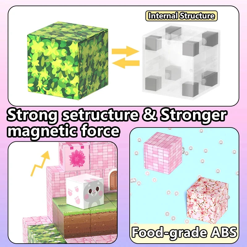 Pink castle magnetic building block set, suitable for boys and girls over 3 years old DIY to improve hand skills and creativity