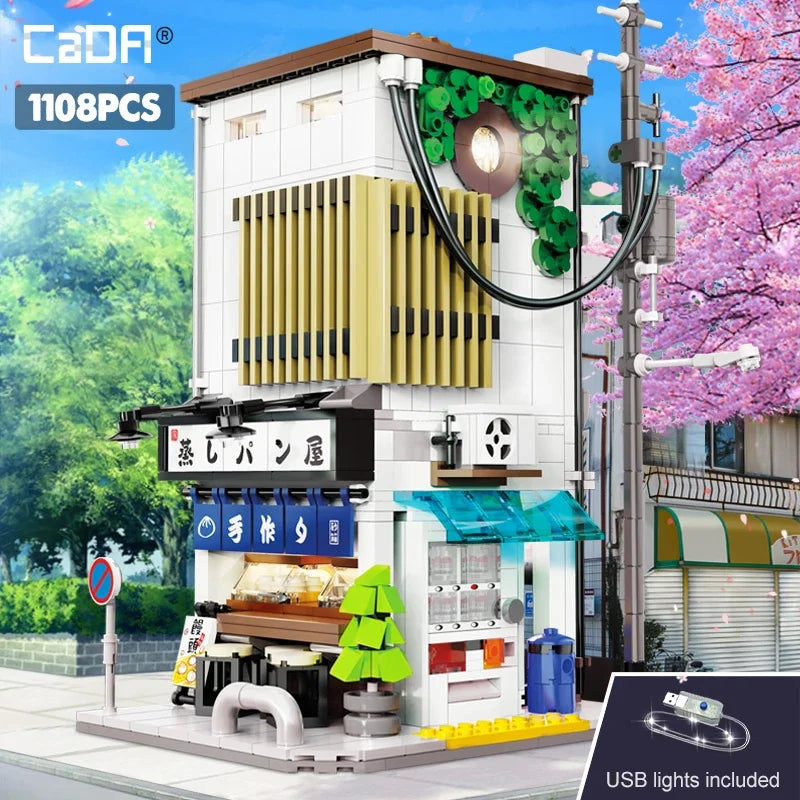 Cada City LED Japanese Steamed Bun House Architecture Building Blocks Friends Shop Figures Bricks Toys cherry blossom Kids Gifts - CADA BRICKS®
