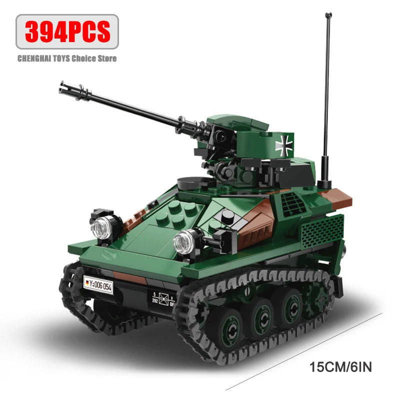 Military ww2 Cannon Assault Armored Vehicle Battle Tank Car Truck Army Weapon Building Blocks Sets Model Boys Toys for Kids Gift