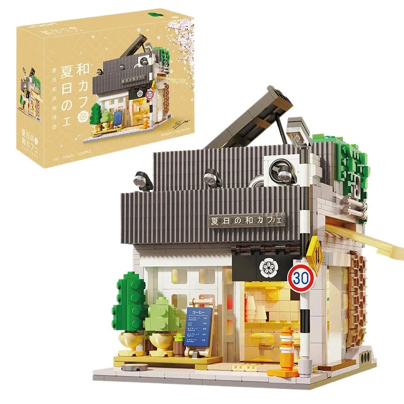 Japanese Street View Building Blocks Tea House Bun House Cafe Store Architecture Model Bricks Kids DIY Toys Holiday Gifts