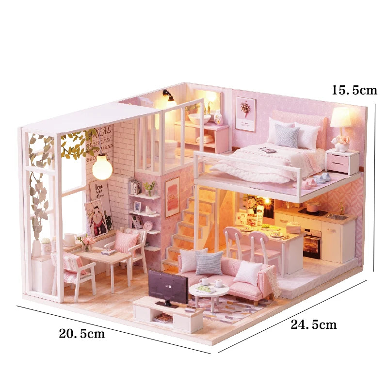 Doll House Kit 3D Wooden Mini DollHouse Assembly Building with Furniture Kit Toys Children's Birthday Gift 3D Puzzle Handmade