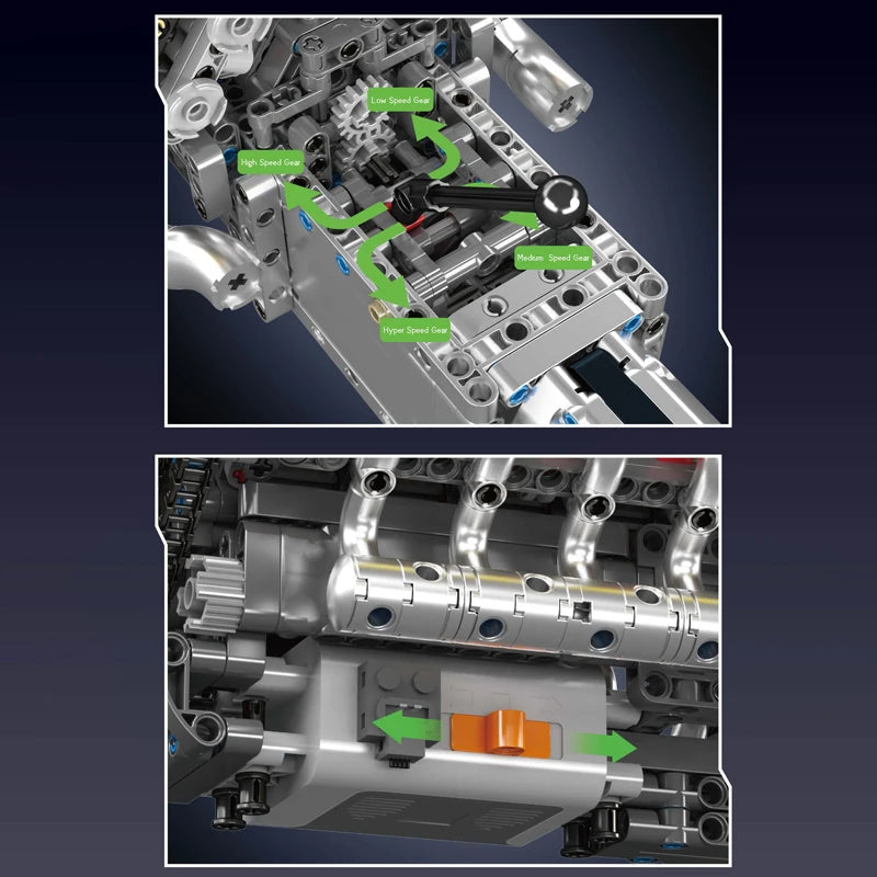 Mould King 10202 Technical Car Engine Toys The Motorized Supercar V12 Engine + Transmission Building Block Brick Kids Gifts