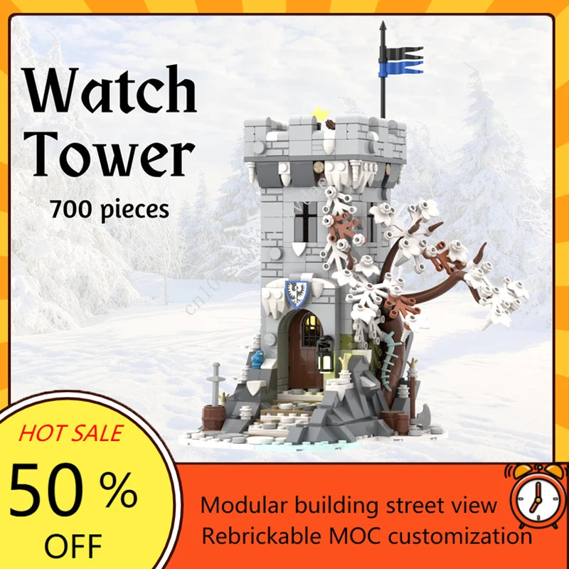 700PCS Thème d'Hiver Tour de Montre MOC Créatif Forteresse Médiévale Architecture Modèle Blocs de Construction Jouet Cadeau