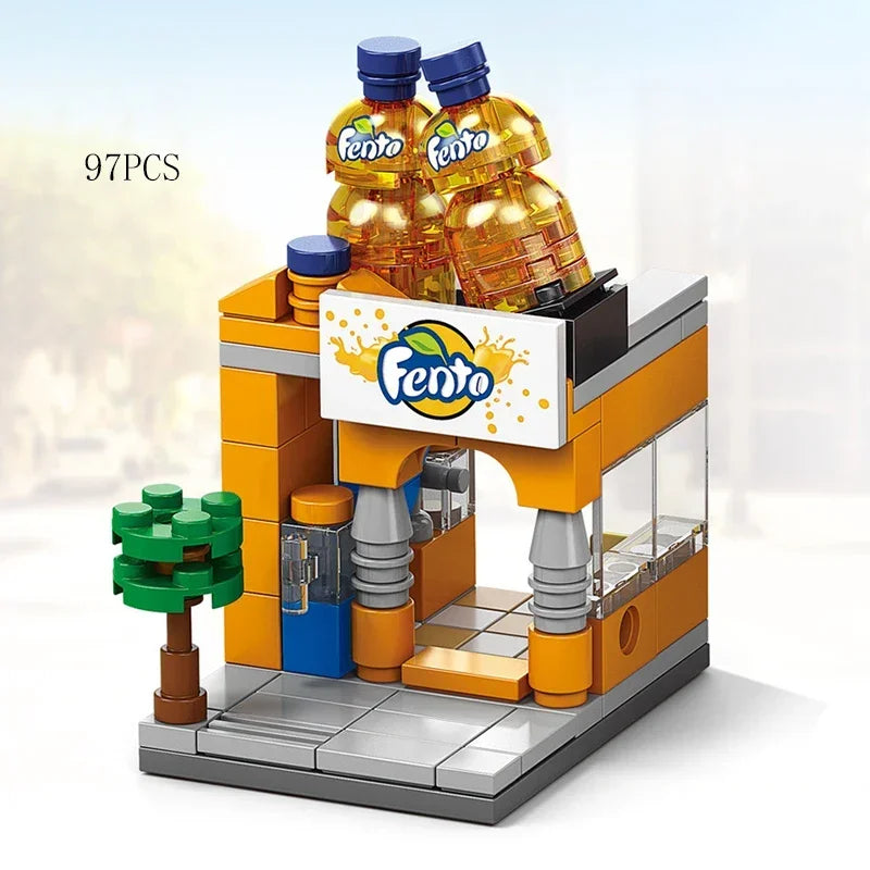 2025 Mini Shop Market Street View Sets Model Building Blocks Hamburger Restaurant Retail Store Creative Architecture Friend