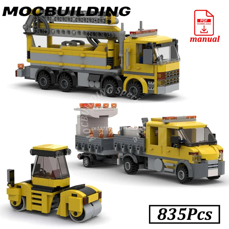 City Road Maintenance Tipper Truck Paver Compactor Heavy Crane MOC Building Block Brick Construction Toy