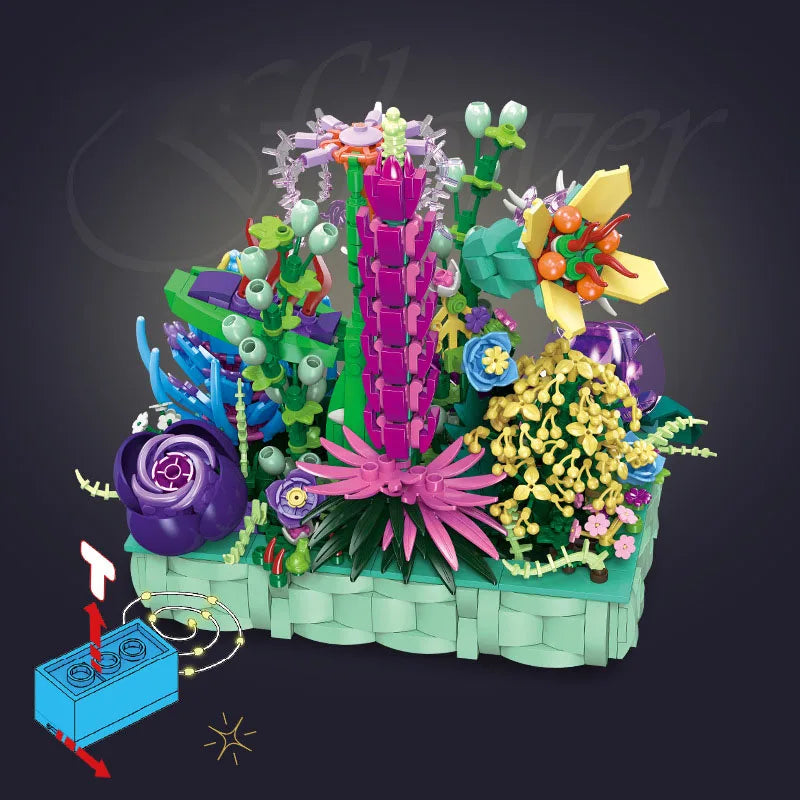 Idea Botanical Garden Building Block Rose Toy Pandora Flower Potted Plant Construction Brick Collection With Light For Girl