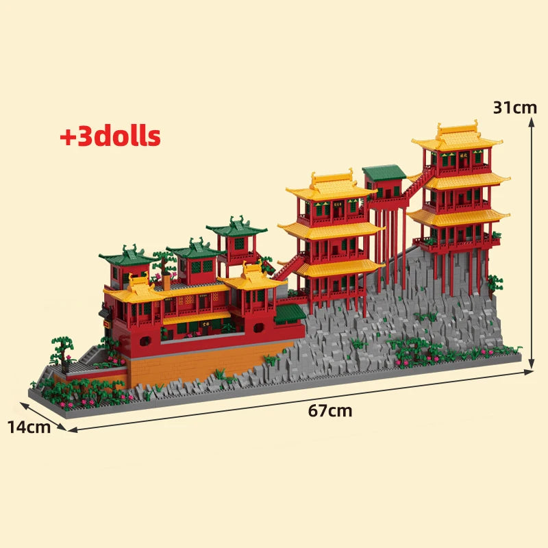 6183PCS City Mini Ancient Hanging Temple Architecture Building Blocks Traditional House Figures Bricks Toy For Kids Gifts