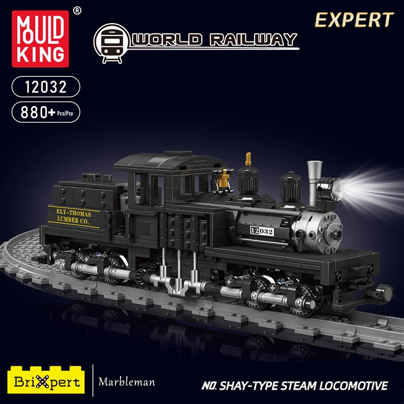 Mould King 12032 Car Toys Remote Control Shay-type Steam Locomotive Model Assembly Train Brick Toys Kid Christmas Gift