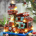 Micro Building Blocks Fishing Village Cottage, Architectural Building Blocks City House Model Gift for Girls and Boys, Kids Toys