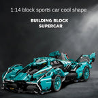 Blue V12 Block Roadster RC Tech Racing 1:14DIY Roadster building block assembly Block car toy birthday gift