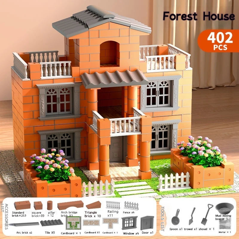 Mini DIY Abricklayer Buildsahouse Cottage Building Villa Simulation Mini Brick Assembly Block Children House Building Toy Gift