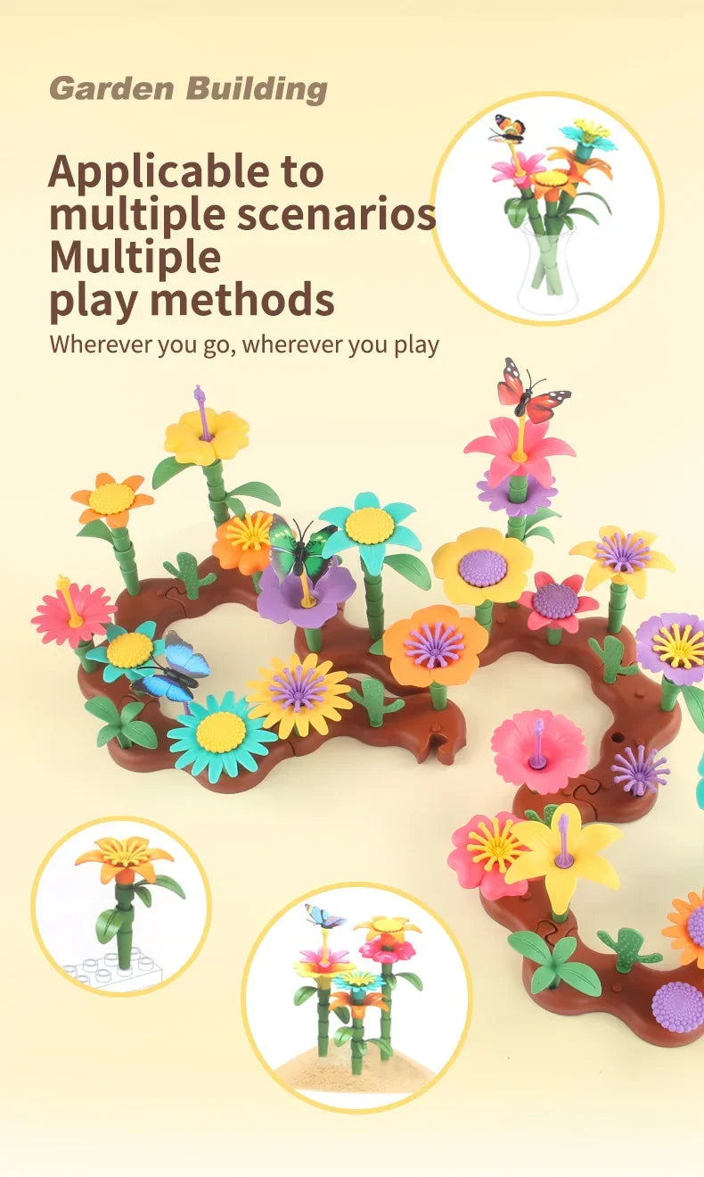 Building Blocks Flower Bouquet Girls Diy Garden Constructor Brick Playset Plant Growing Floral Assembly Educational Stacking Toy