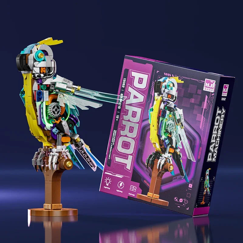 TOYLINX Mechanical Shark Building Set, STEM Educational Shark Sea Life Construction Blocks with Light-Up Display Stand - CADA BRICKS®