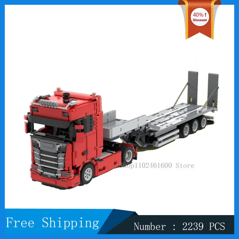 Building Blocks MOC Red Truck Trailer Vehicle Transport Car Technology Bricks Assemble Toy Birthday Present Children Gift