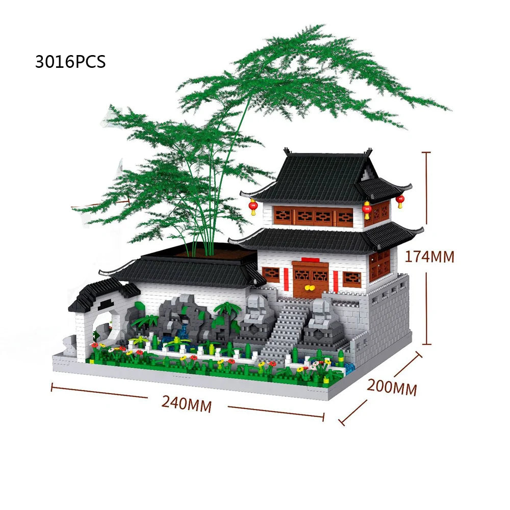 Chinese Architecture Micro Diamond Block Recalling Jiangnan Build Brick Bonsai Pen Container Nanobrick Educational Toys For Gift