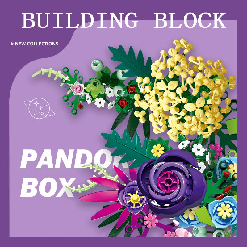 Idea Botanical Garden Building Block Rose Toy Pandora Flower Potted Plant Construction Brick Collection With Light For Girl