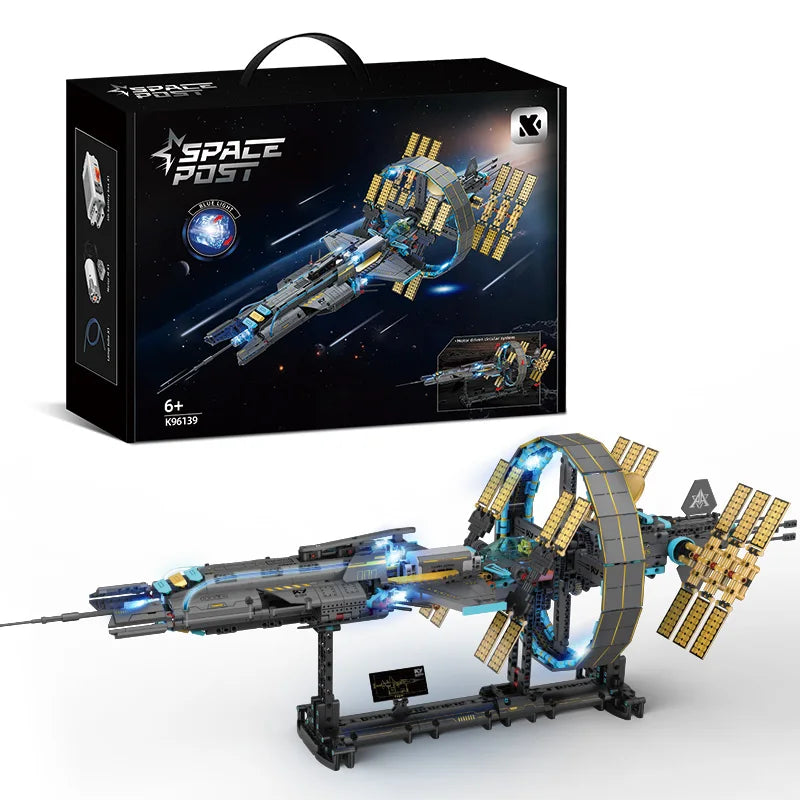 Space station building blocks set, large size with lighting and power modules, highly detailed aerospace model for Adult & Teens