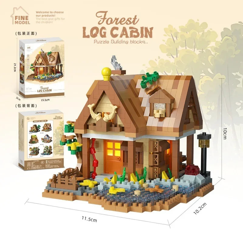 Forest House Building Blocks 3D Cherry Blossom Tree House Architecture Bricks Model Log Cabin Toys For Kids Santa Gift MZ322
