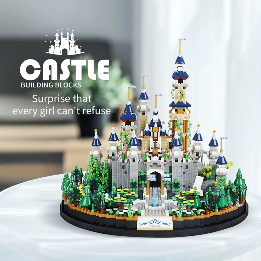 3600PCS Cartoon Dream Tale Princess Castle Architecture Building Blocks Street View Micro Model Bricks Toys For Girls Kids Gift