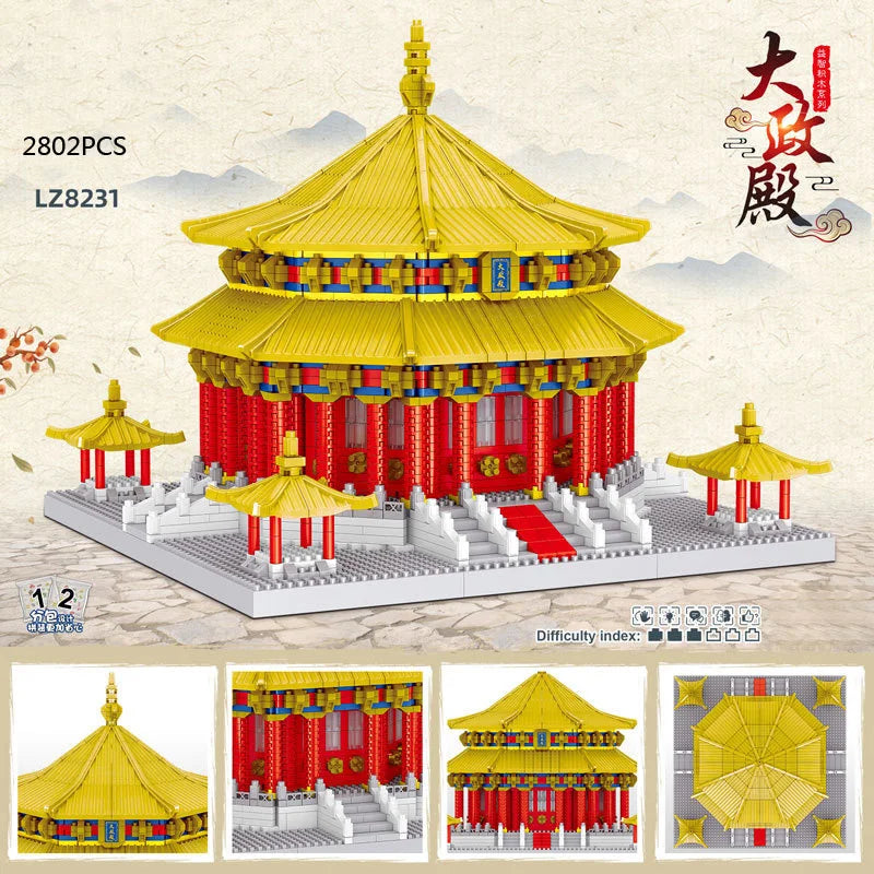 Chinese Micro Diamond Block Hall of Important State Nanobrick China Famous Historical Architecture Build Brick Toys Collection