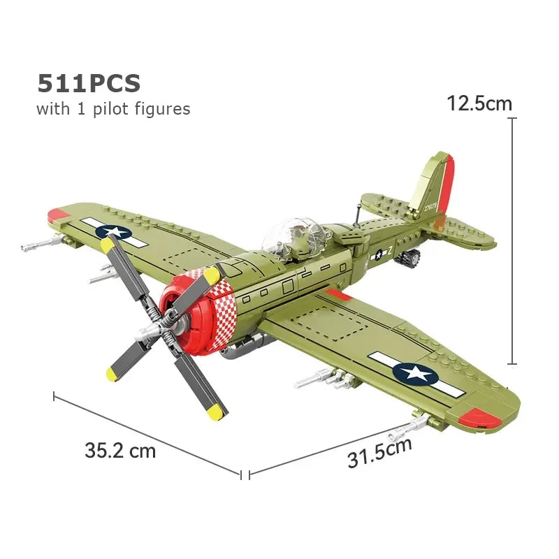 Different Types ww2 Army P47 Fighter Building Blocks Spitfire Military Soldier Pilot Figures Weapon Bricks Plane Toys for kids