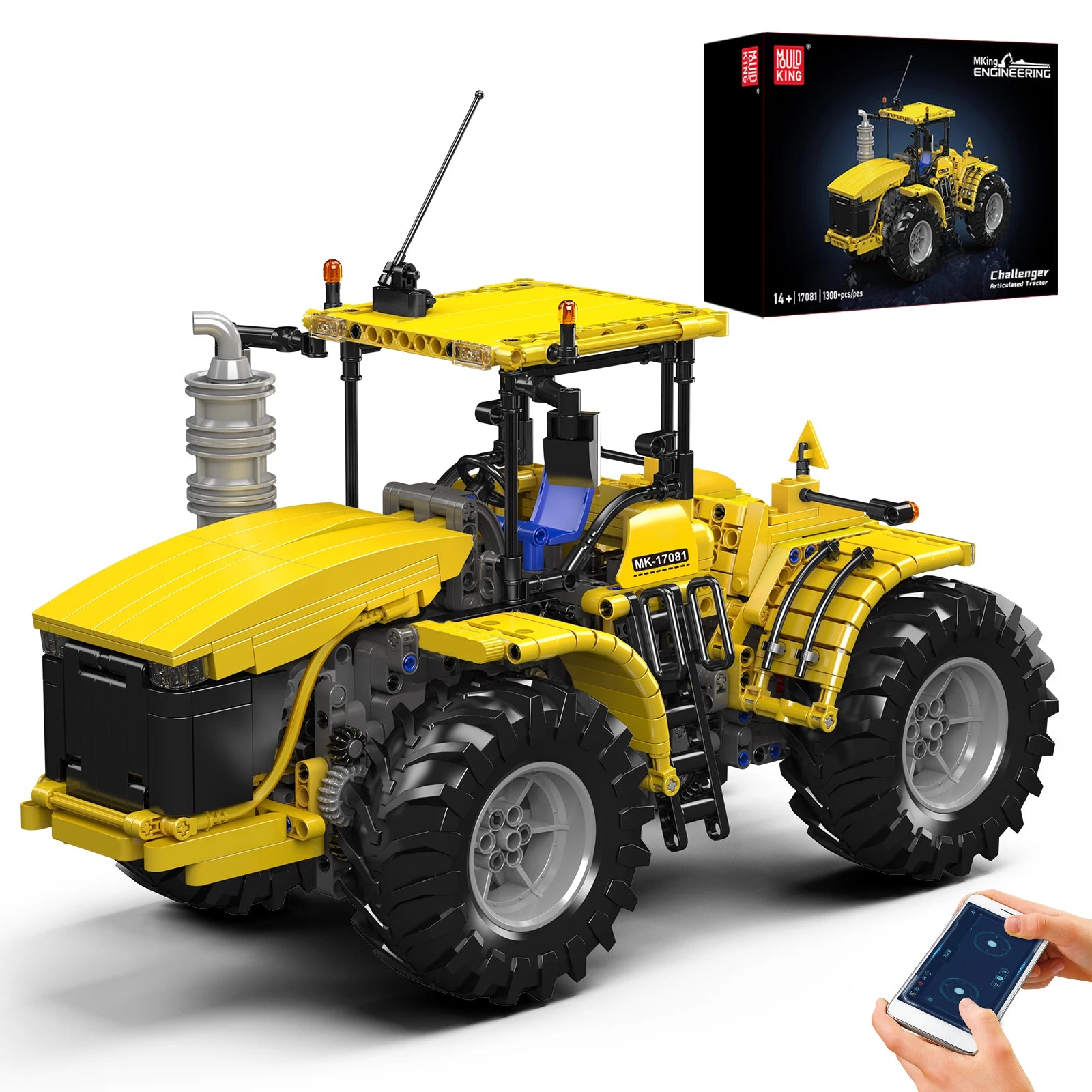 MOULD KING 17081 Technical Articulated Tractor Building Block Remote Control Agricultural Tractor Brick Toy Set for Adults