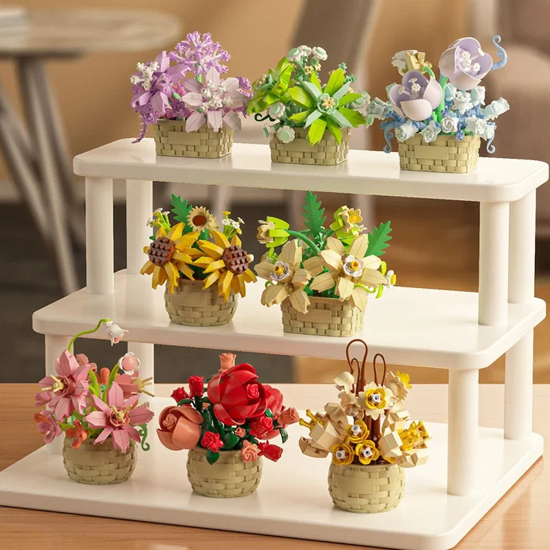 DIY MOC Flower & Tree Gardens Model Bricks - Potted Rose, Sunflower, Succulents Bonsai Girl - Targeted Kid Building Blocks Kits