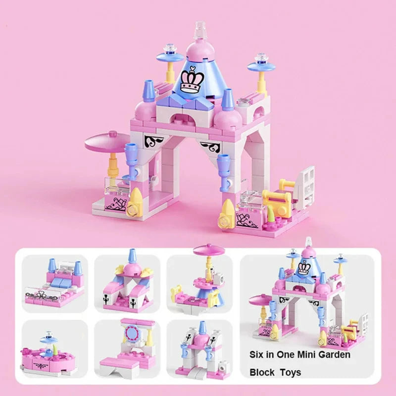 Mini Size 6 In 1 Building Blocks Diy Police Car Fire Truck Castle Model Bricks Kids Educational Toys Gifts