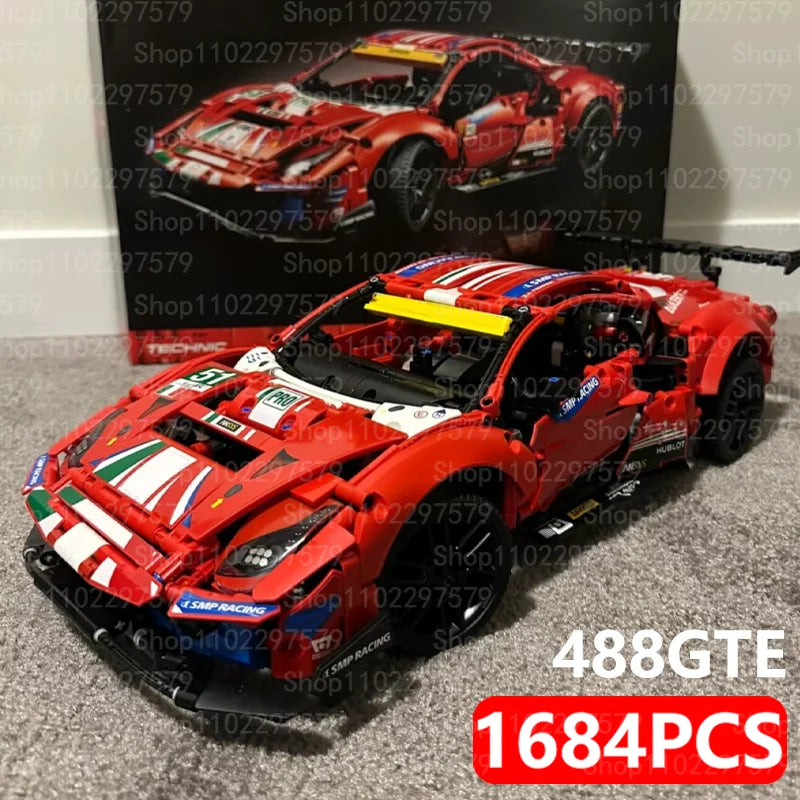 Technical 1684PCS 488GTE Race Car 42125 Serie Mechanical Group Performance Sport Car Diy Display Model Car Collection Decor Gift