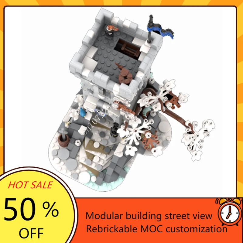 700PCS Winter Themed Watch Tower MOC Creative Medieval Fortress Architecture Castle Model Building Blocks Architecture Toy Gift