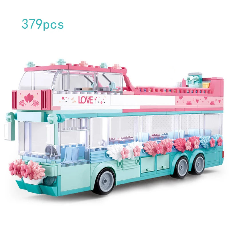 Bus City UK London Building Blocks School Vehicle Friends Wedding Car Traffic Bricks Double Station Girls Gifts Technique Toys - CADA BRICKS®