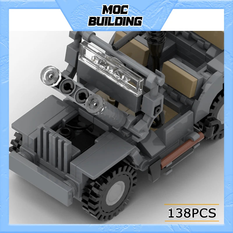 MOC Militaire Serie Jeep Model Bouwstenen 1:35 Schaal Licht Vrachtwagen Doe-Het-Zelf Samenstellen Blokken Creatief Auto Speelgoed Collectie Kerstcadeau