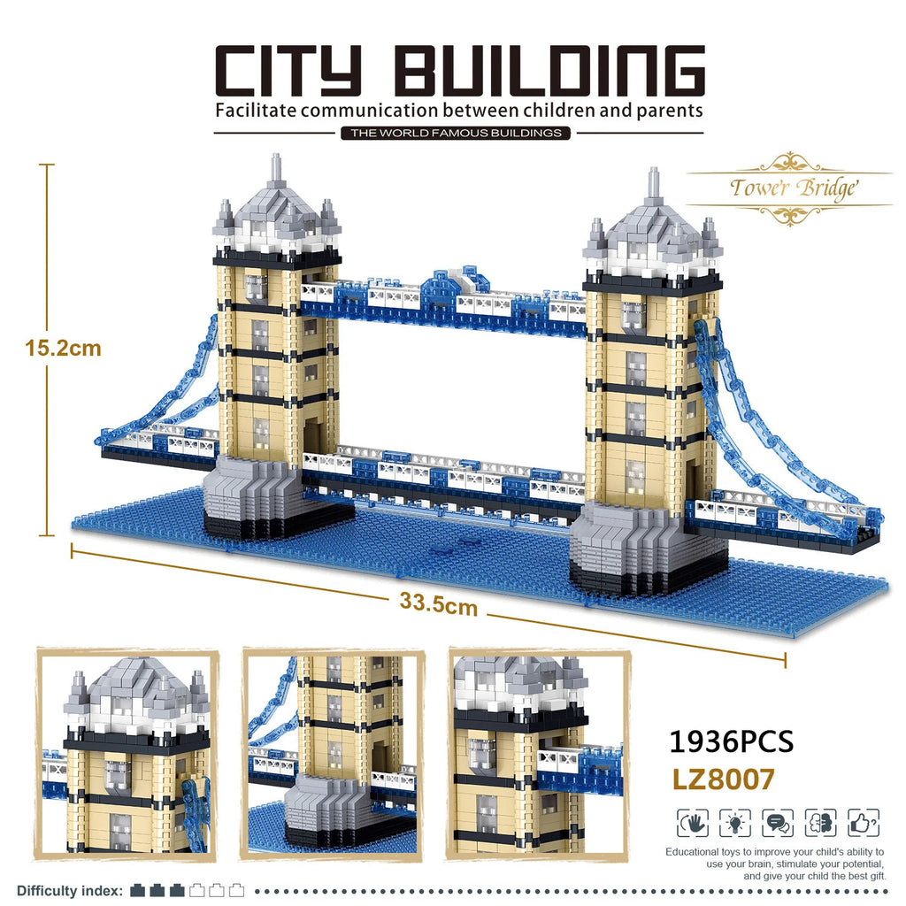 World Famous Architecture Mini Block Tower Bridge London England United Kingdom Micro Building Bricks Toy Nanobricks For Gifts