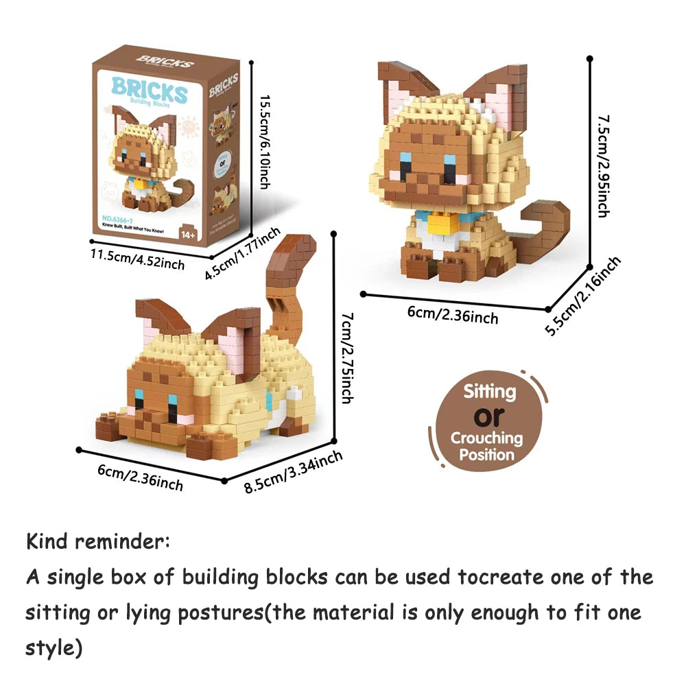 Dual Form Cat Shape Pet Series Model Micro Mini Building Blocks Toys Pocket-Sized Cuteness Pet Cat Display Decor Good For Girls - CADA BRICKS®