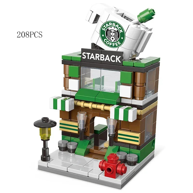 2025 Mini Shop Market Street View Sets Model Building Blocks Hamburger Restaurant Retail Store Creative Architecture Friend