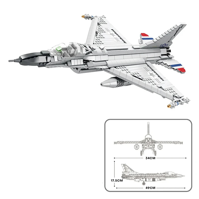 1427PCS Fighting Falcon F-16 Fighter Building Block USA Military Plane Model Bricks Desktop Decoration Toys Kids Holiday Gifts