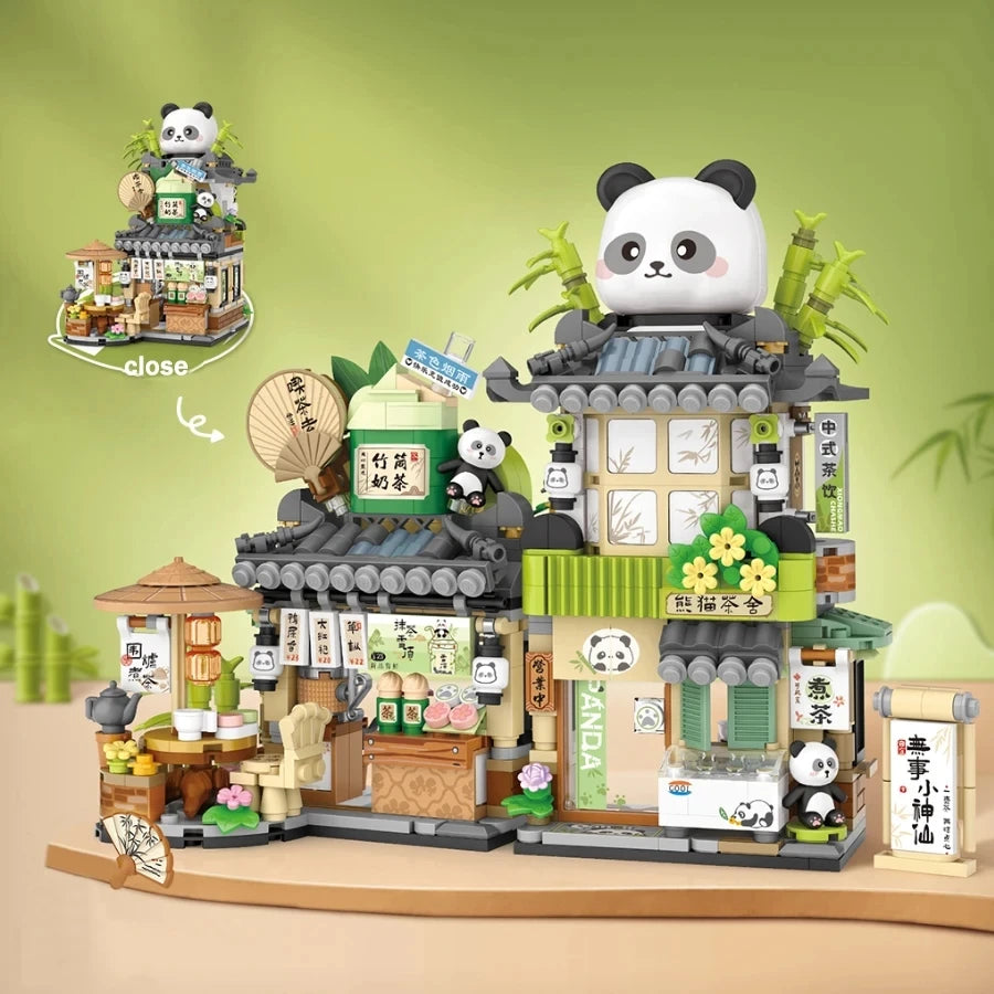 Street View Series Building blocks Izakaya Shaved Ice Shop Takoyaki Shop Coffee shop Panda Tea House model children's gift - CADA BRICKS®